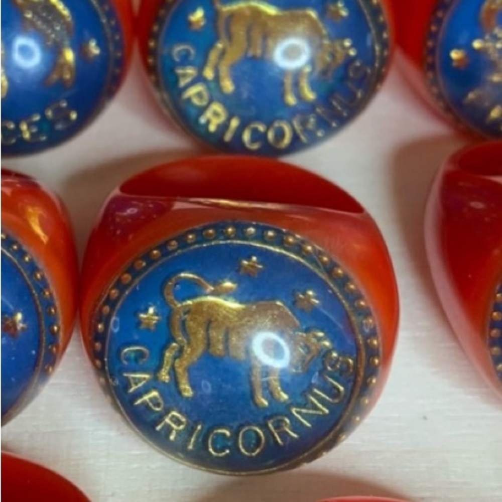 CAPRICORNUS Zodiac ring NEW Vintage (Red, Blue, & Gold)
